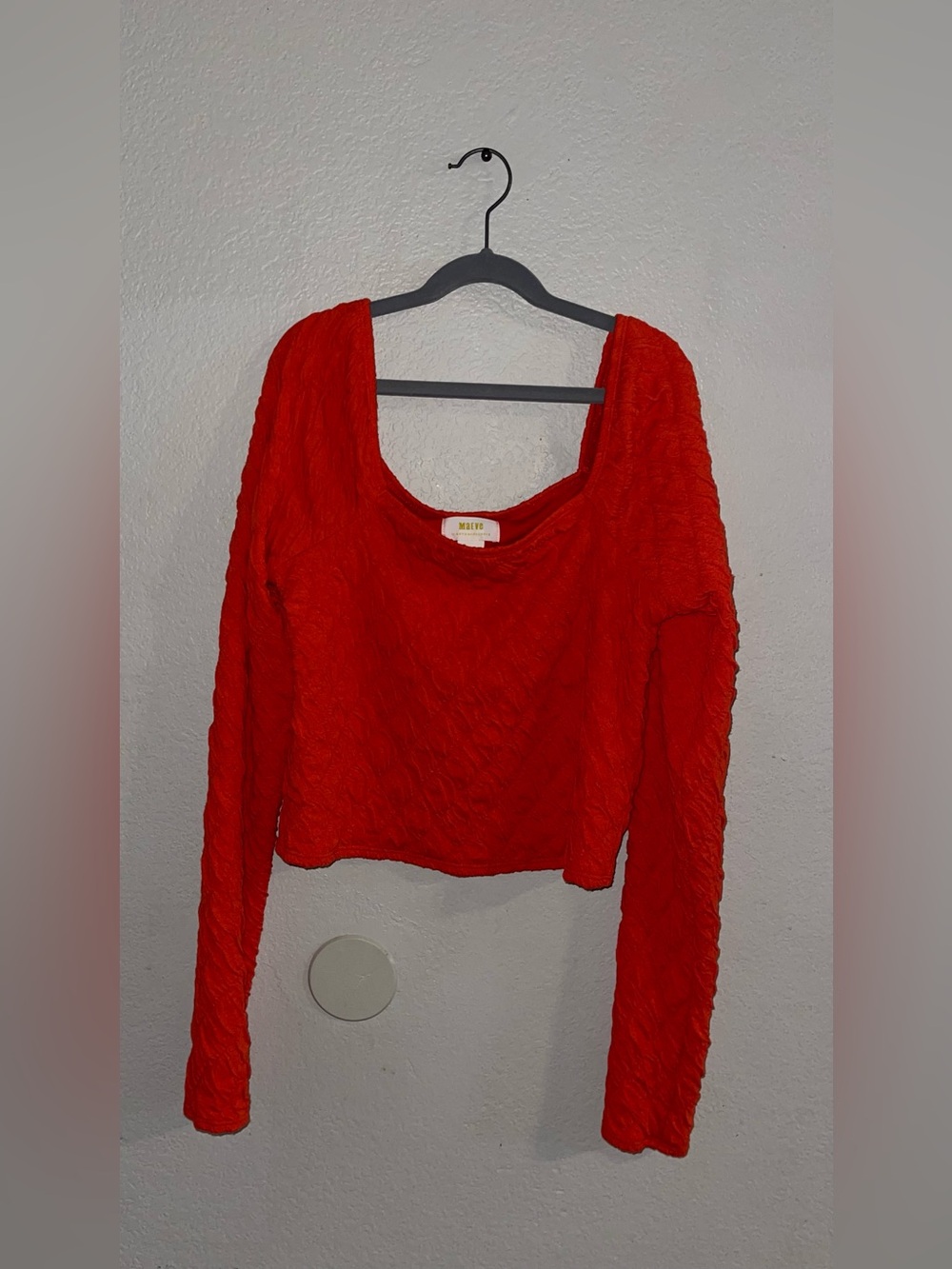 Maeve Bright Red Textured Long-Sleeve Crop Top